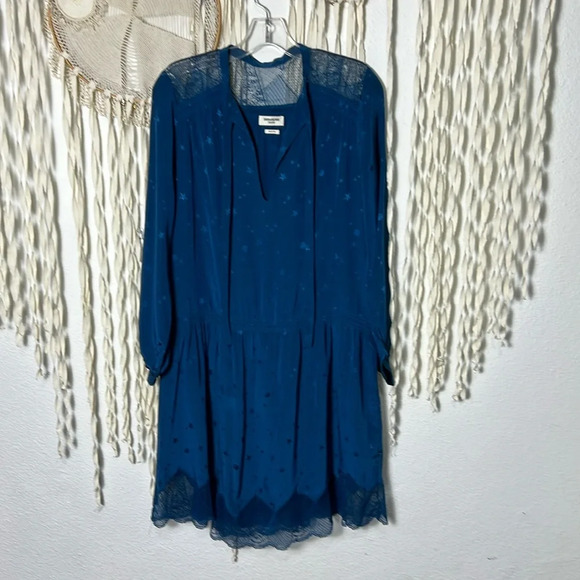 Zadig & Voltaire Teal Richie Jac Deluxe Dress with Subtle Star Galaxy Print LG - Picture 8 of 14